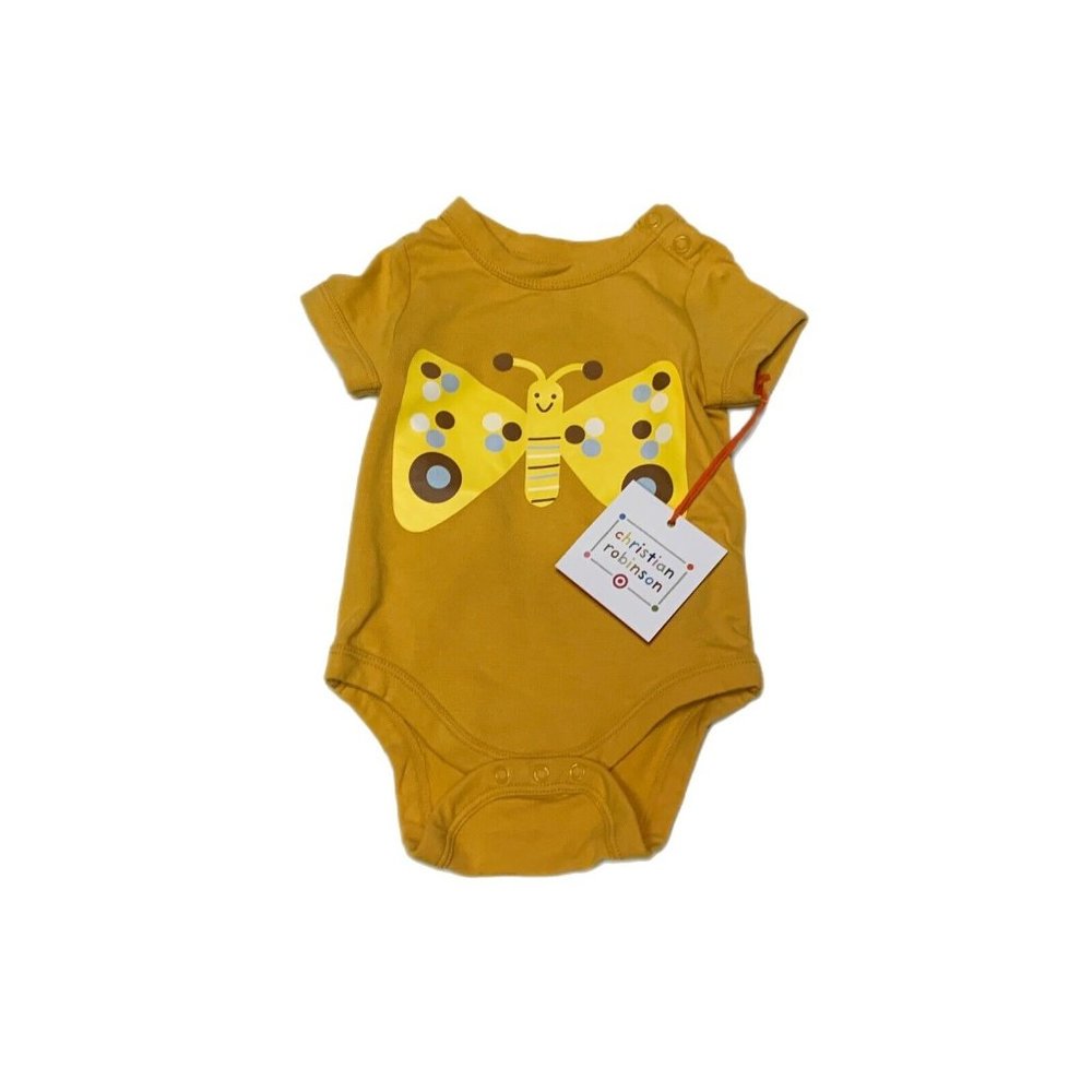 NWT Baby Butterfly Print Bodysuit Christian Robinson Yellow 3-6M